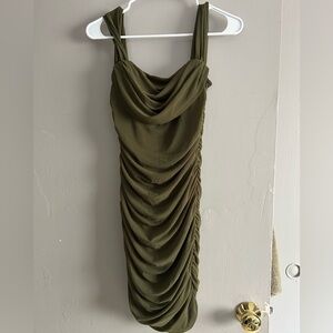 Olive Green Ruched Women's Dress